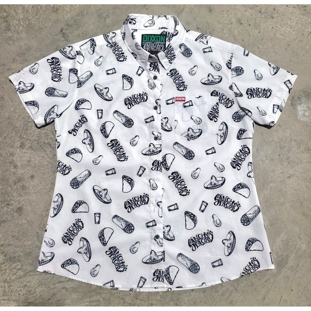 New Mens Dixxon Flannel Co. Sanchos Tacos Button Down S/S Shirt White XL ~NWOT